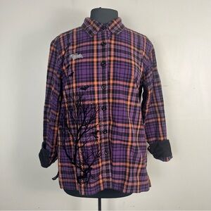 Krazy Kat Halloween Button Up Shirt Sz XL Plaid Velvet Rhinestone Detail Bats